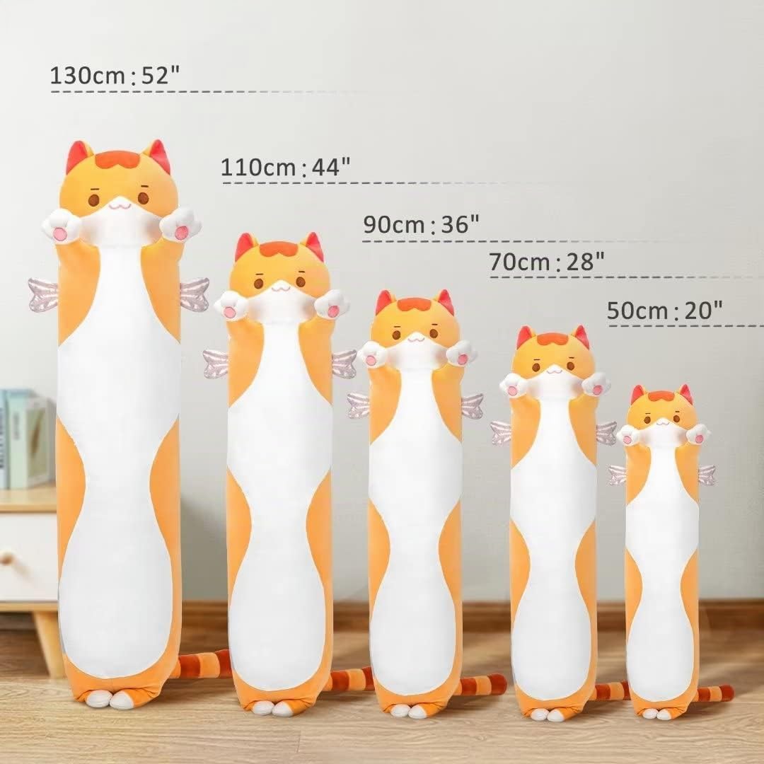 Mewaii Stofftiere Katzen Orange 130CM Plüsch Kissen Lang Kätzchen Plüschtier Ausgestopftes Tier Spielzeug Kuschelkissen Geschenk Plüschkissen