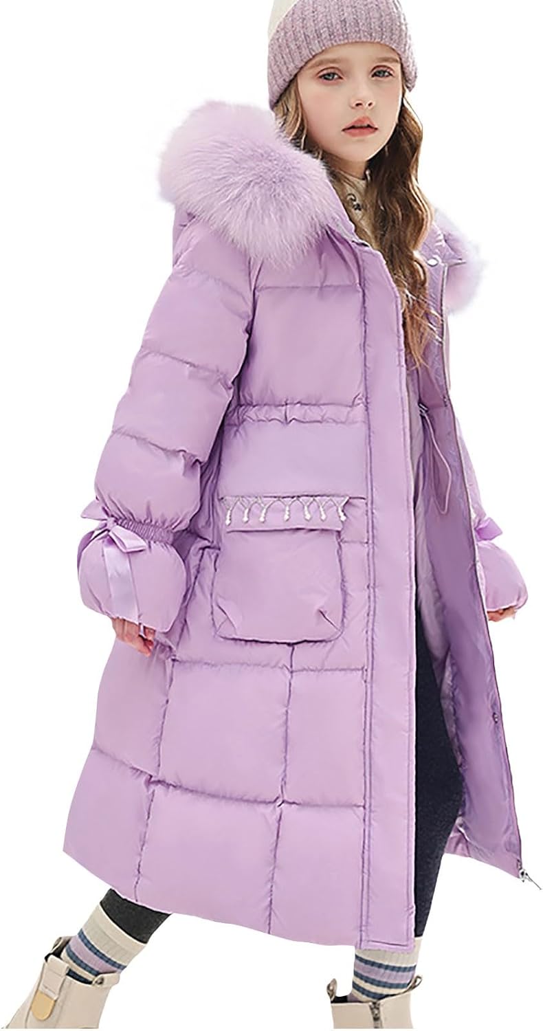 Kids Girls Long Puffer Coat Parka Lightweight Hooded Down Jacket Windproof Quilted Bubble Jackets Outerwear Snow Coats