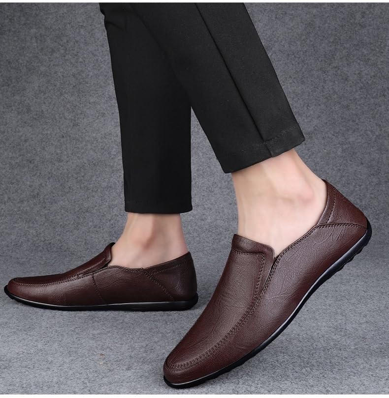 Shoes Soft Loafers for Men Solid Color PU Leather Round Toe Flat Heel Anti-Slip Fashion Slip-ons2