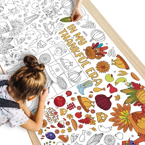 WPROICHD Thanksgiving Giant Coloring Poster/Tablecloth - Thanksgiving Crafts for Kids - 30 x 72 Inches Jumbo Coloring Banner Kids Games Gifts Activities Decor Party Favors | Thanksgiving Decorations