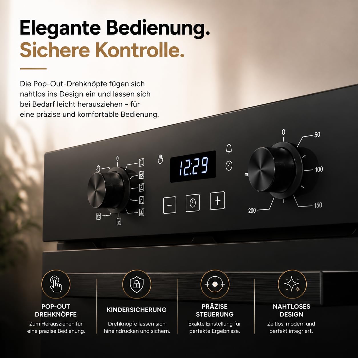 Einbaubackofen 60 cm mit Air Fry, 73 Liter, A+, Steam Clean, Heißluft, Pizza Funktion, Digitaldisplay, 3000 Watt