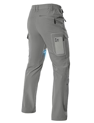 Moosehill Men's Hiking Pants: Lightweight & Stretch | Inner-thigh Vents, Roll-Up Legs, 6 Pockets, Breathable, Quick Dry,