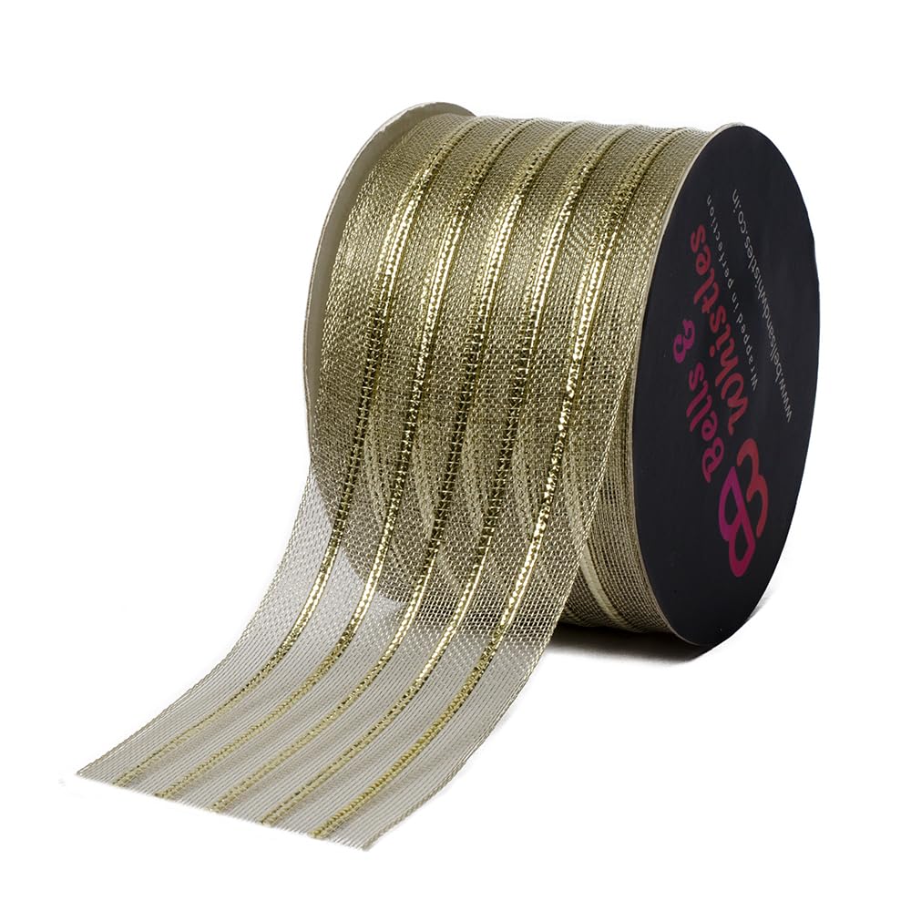 Bells and Whistles Metallic Stripe Organza Ribbon dust Gold (2 inch 10 Yards) (B0CMM68189) Amazon Price History, Amazon Price Tracker