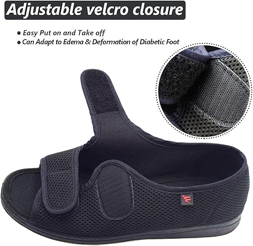 Miniatura 3 de W&LESVAGO Sandalias diabéticas con punta abierta para mujer, zapatos de edema de artritis de ancho ajustable, cómodas pantuflas de casa para pies