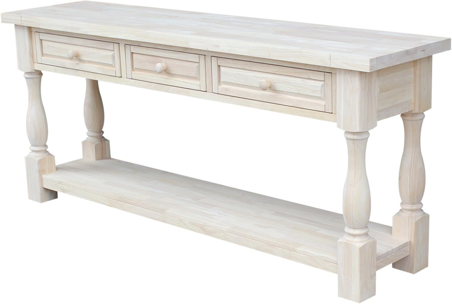 IC International Concepts, Tuscan Console Table Solid Real Wood, Sturdy Parawood, Minimal Assembly, DIY, Paint/Stain Ready, Unfinished, 70x17x30