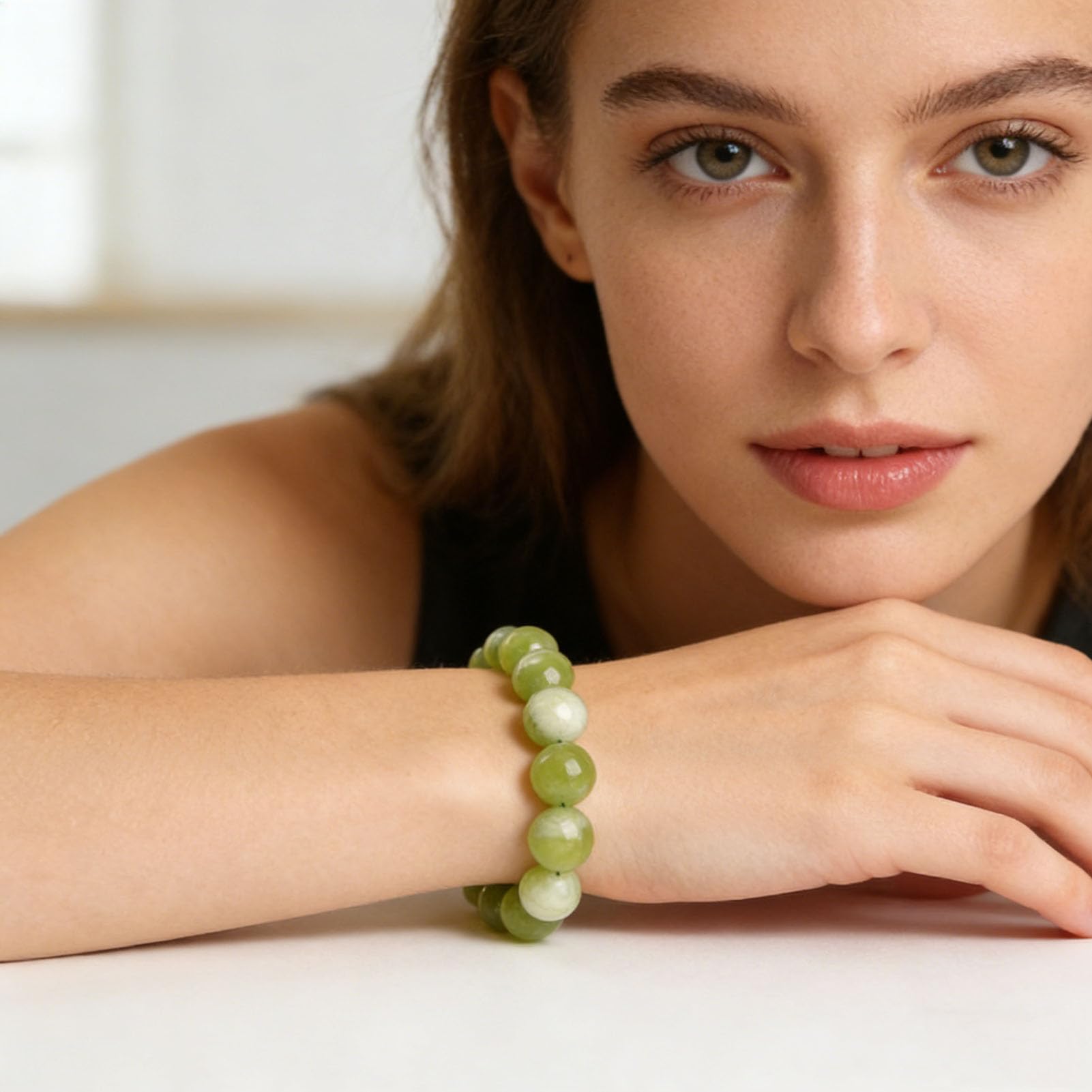 Bracciale in Giada Naturale da Donna Bracciale Elastico con Perline di Giada Verde sfumato, Adatto per Il Ringraziamento Misura Regolabile Ricchezza Prosperità Perline di Pietra,10MM