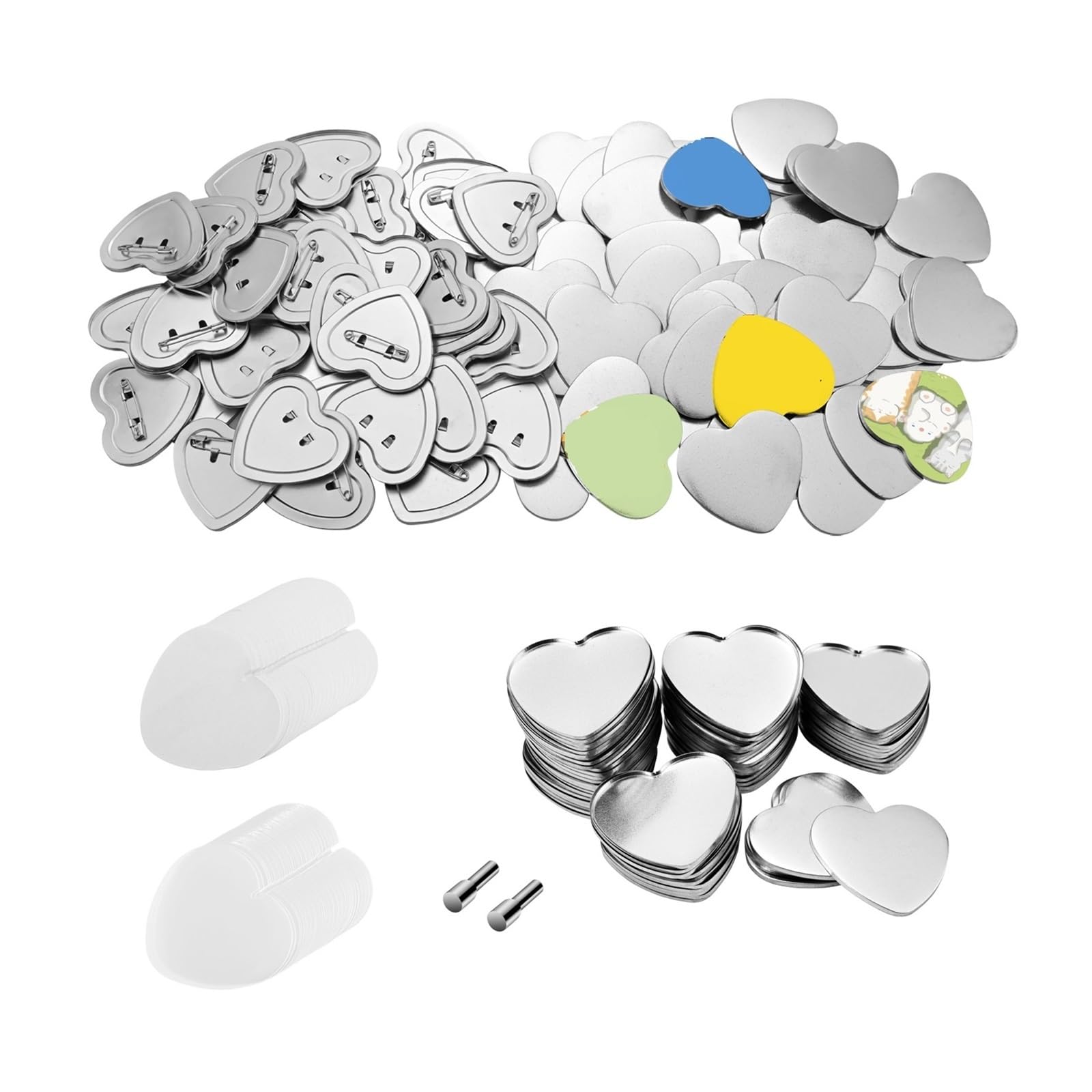 Zestaw do robienia odznak, 100 szt. Pusta odznaka Button Maker Parts, plastikowa/metalowa podstawa DIY zestaw odznak, 58MM części guzików Pin Press Machine Supplies