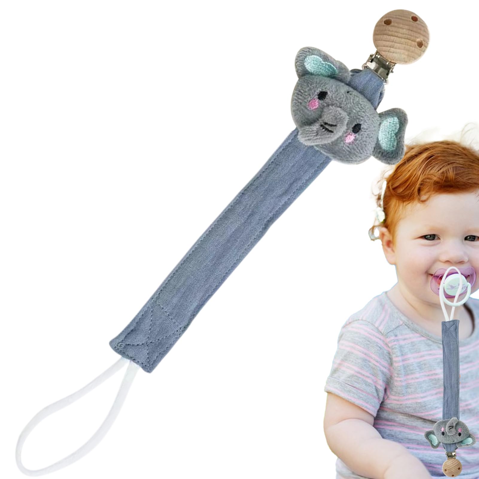 Pacifier Holder - Teething Ring Strap for Pacifiers | Animal Shaped Anti Lost Holder, Soft Silicone, Teether and Hiccup Towel Clip Holders 27x7x3cm/10.63x2.76x1.18 Inches