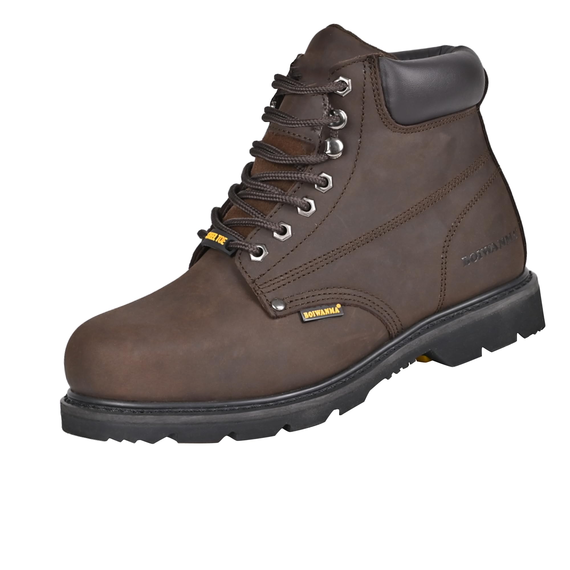 BOIWANMA Work Boots for Men, Steel Toe, Leather, Oil, Slip and Heat Resistant Heavy Duty Wide Industrial & Construction Safety Boots, US 7-17 M & W