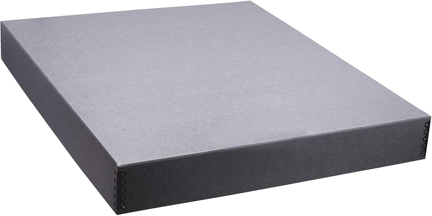 Golden State Art, Archival Storage Box, Acid-Free Drop Front Museum Box with Metal Edge for Storing Artwork Photos Documents Prints Arts And Crafts (Gray-20.75x24.75x3 Inches)