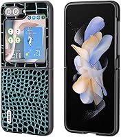 Vista 5 de Funda de piel auténtica con diseño de cocodrilo para Samsung Galaxy Z Flip 3, diseño de lujo, lindo y delgado brillante con purpurina para mujeres