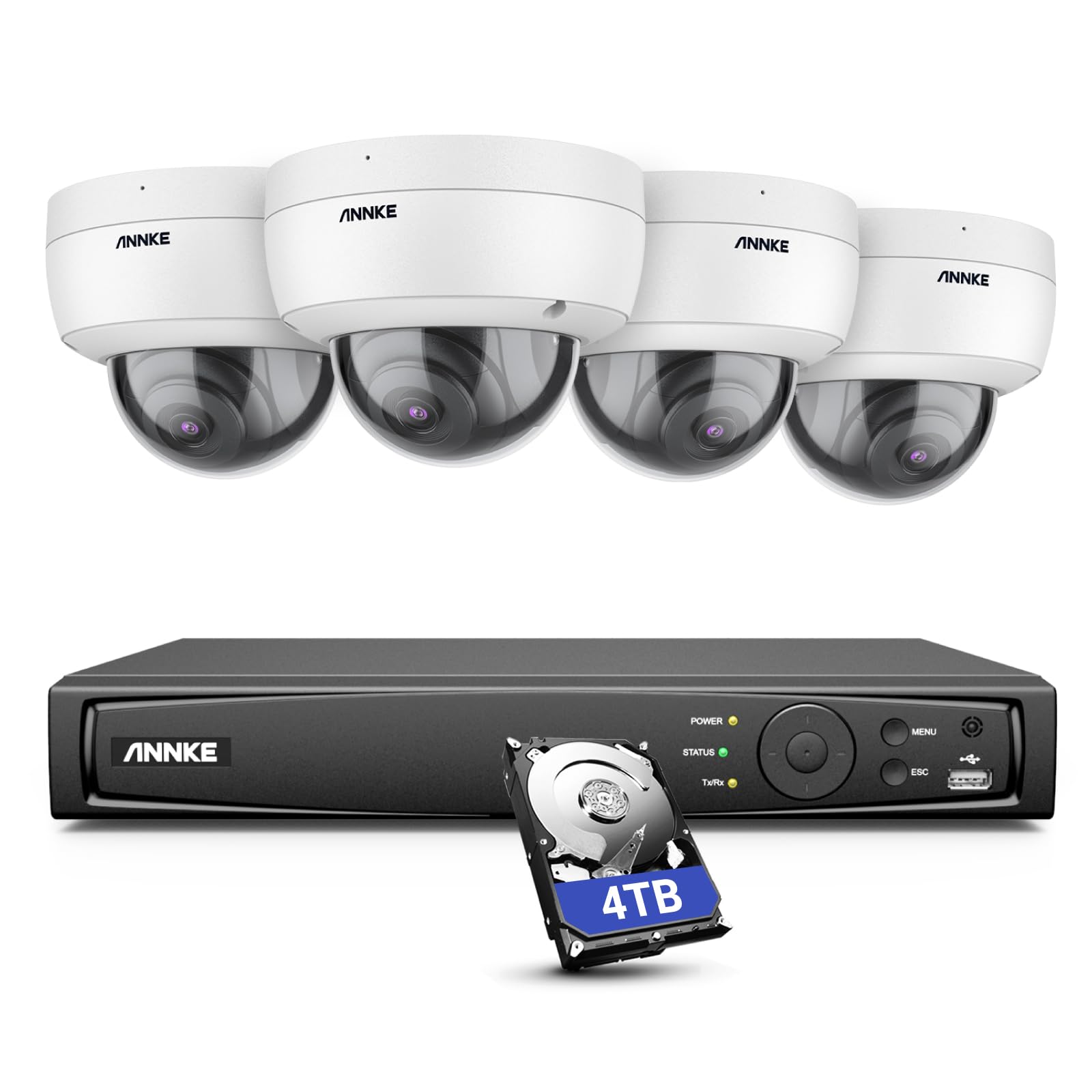 ANNKE H800 8MP PoE Security Camera System with 4TB HDD, 4K H.265+ NVR and 4X 8MP Ultra HD IP Dome Cameras, 100ft Night Vision, IP67 Waterproof and IK10 VandalProof, Remote Access
