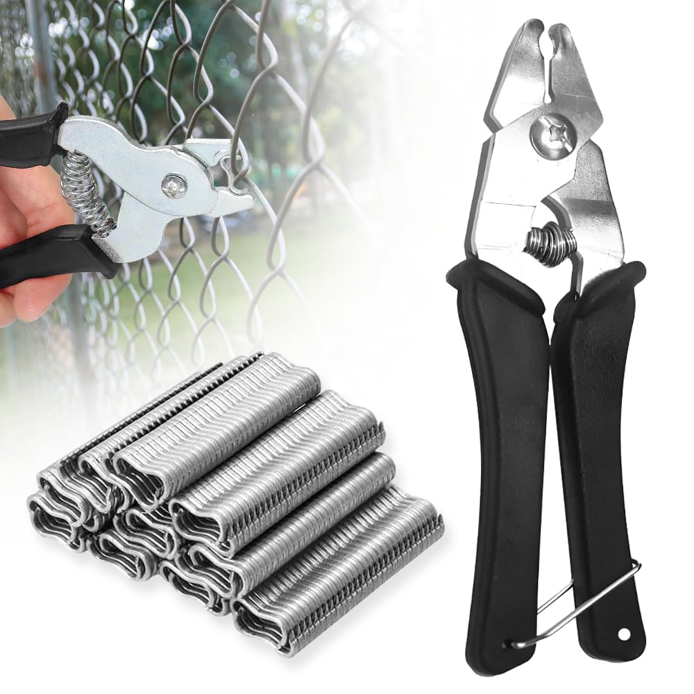 yotutun Sausage Clipper Tongs, Sausage Clipper with 1200 Clips, Sausage Clipper Clips, Metal Buckle Clip, Fence Pliers, Hog Ring Pliers, Hand Clipper for Dog Cage and Sheep Fence, Wire Mesh