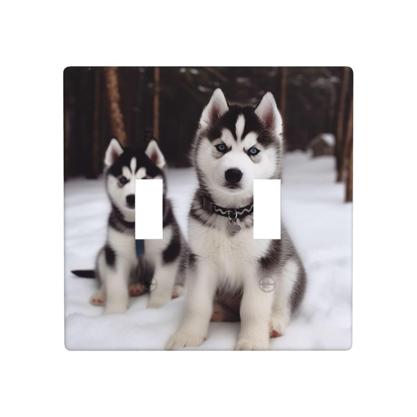 Aceprints Adorable Huskies 2 Gang Double Toggle Wall Plates, Unbreakable Decorative Duplex Light Switch Plate Covers Electrical Switchplate Cover Faceplate For Bathroom Kitchen Decor