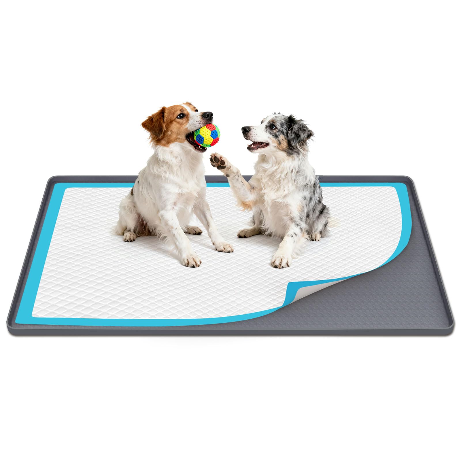 Kalolary 51 x 26 Zoll Pee Pad Halter, Silikon Hunde Welpen Pad Halter Hundetoilettenhalter wiederverwendbares Welpen PIPI Pad für Hundetraining Auslaufsichere Hundetoilette mit Erhöhtem Rand (Grau)