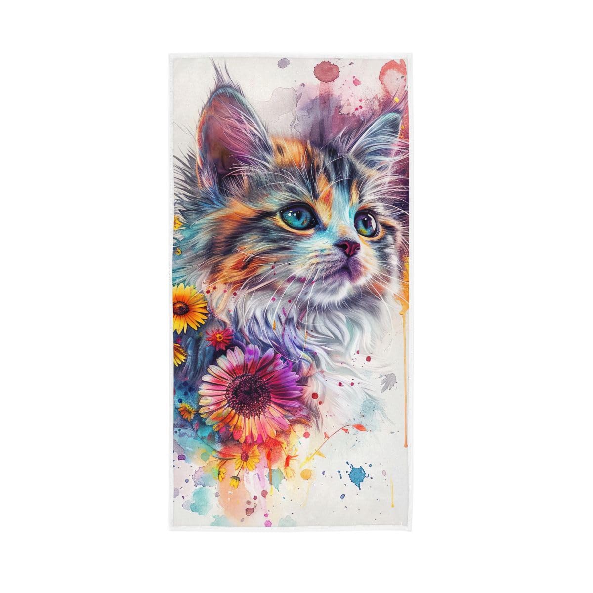 HUYGD Adorable Cat with Flowers Hand Towels, Hand Towels Cotton for Bathroom, Gym, Hotel, Spa 15 x 30 Inches