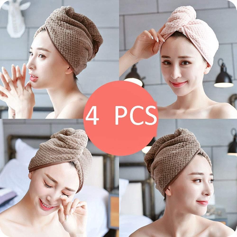4 Pcs Microfiber Hair Towel Wraps for Women Anti Frizz Quick Dry Magic Head Turban Hat Shower Caps for g Thick Curly Hair Super Absorbent Fast Drying Quick Dry Hair Towel