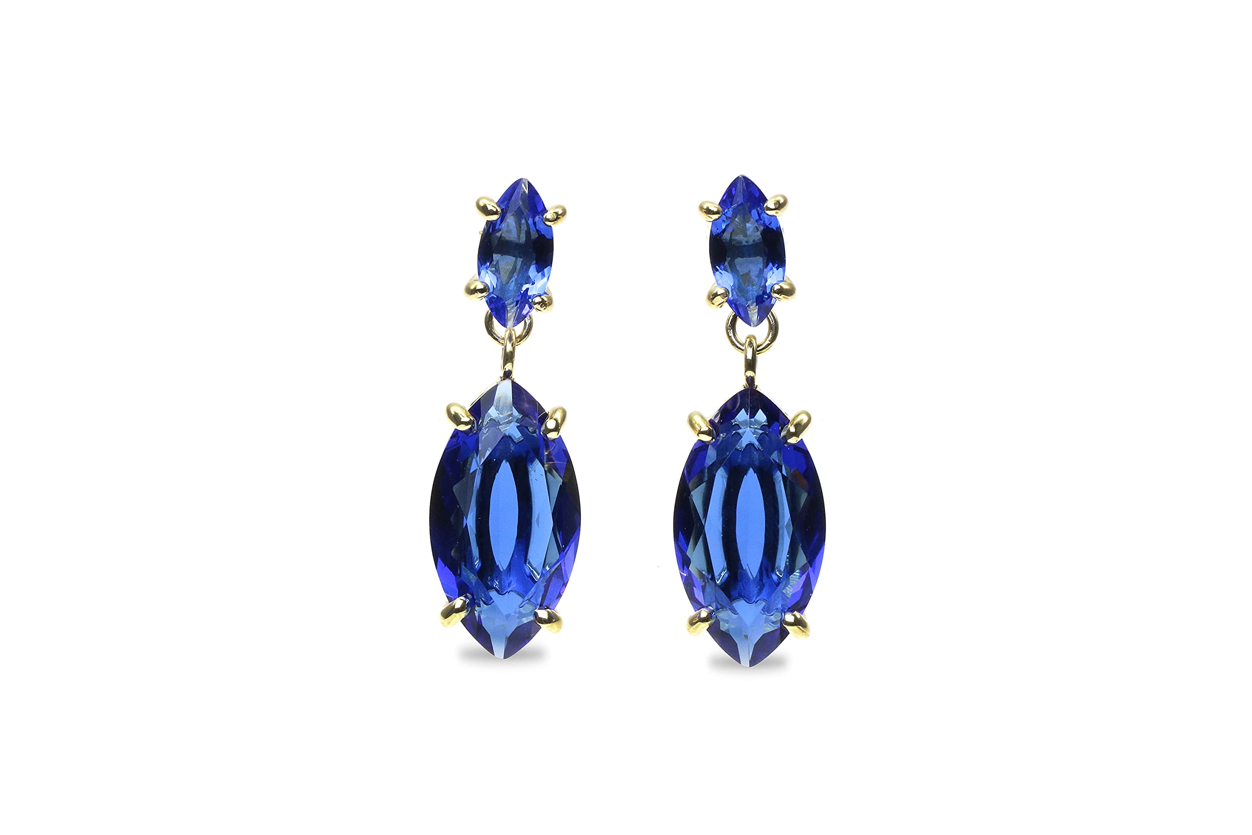 Pendientes de Zafiro Doble Vibrante - Elegantes Pendientes de Declaración para Cualquier Ocasión - Pendientes de Azul Real Personalizados y Joyas de Regalo para Mujeres - Elija su Material