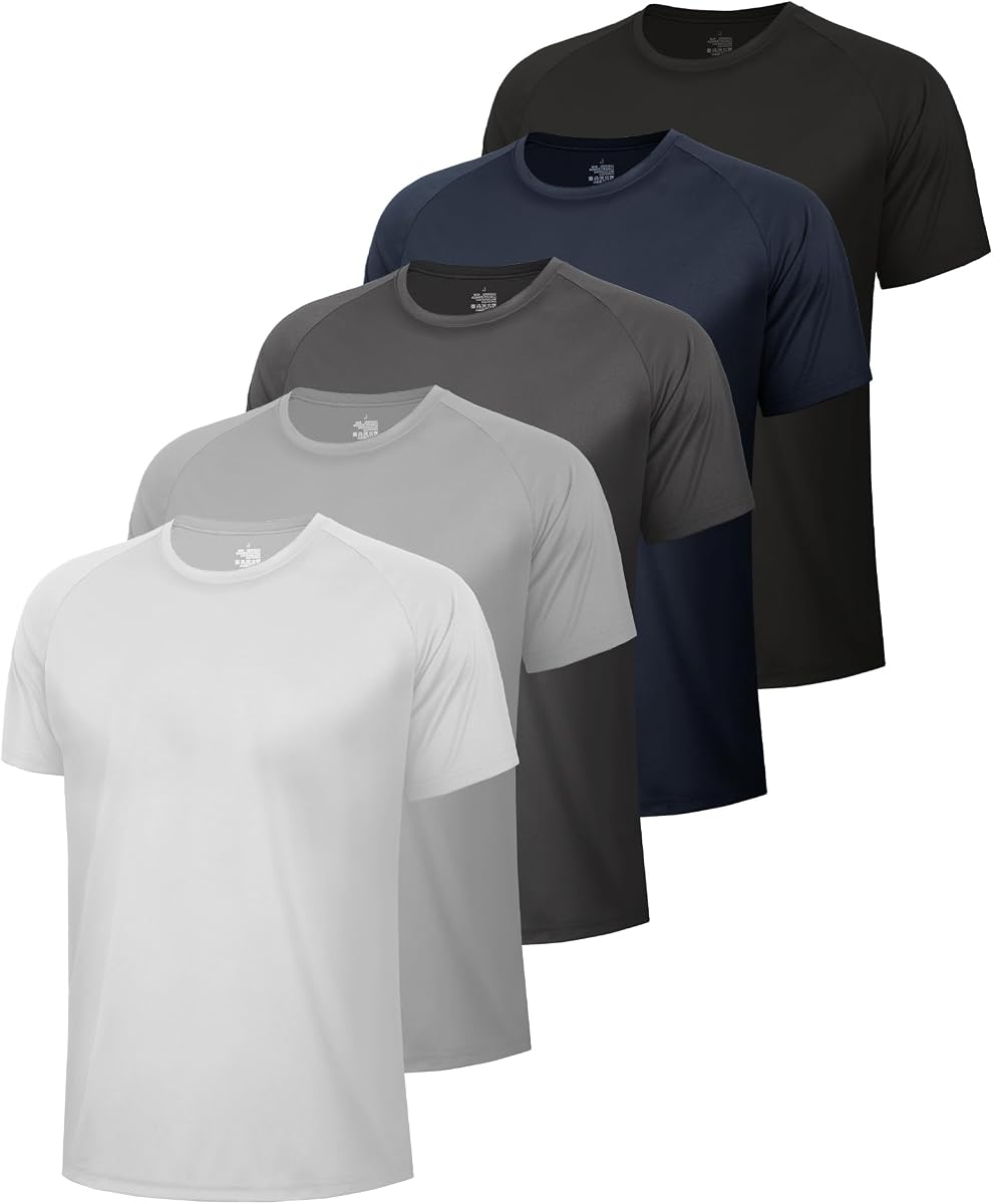 Paquete de 5 camisetas de entrenamiento para hombre - Camisetas negras de manga corta de secado rápido que absorben la humedad para el trabajo atlético y correr informal