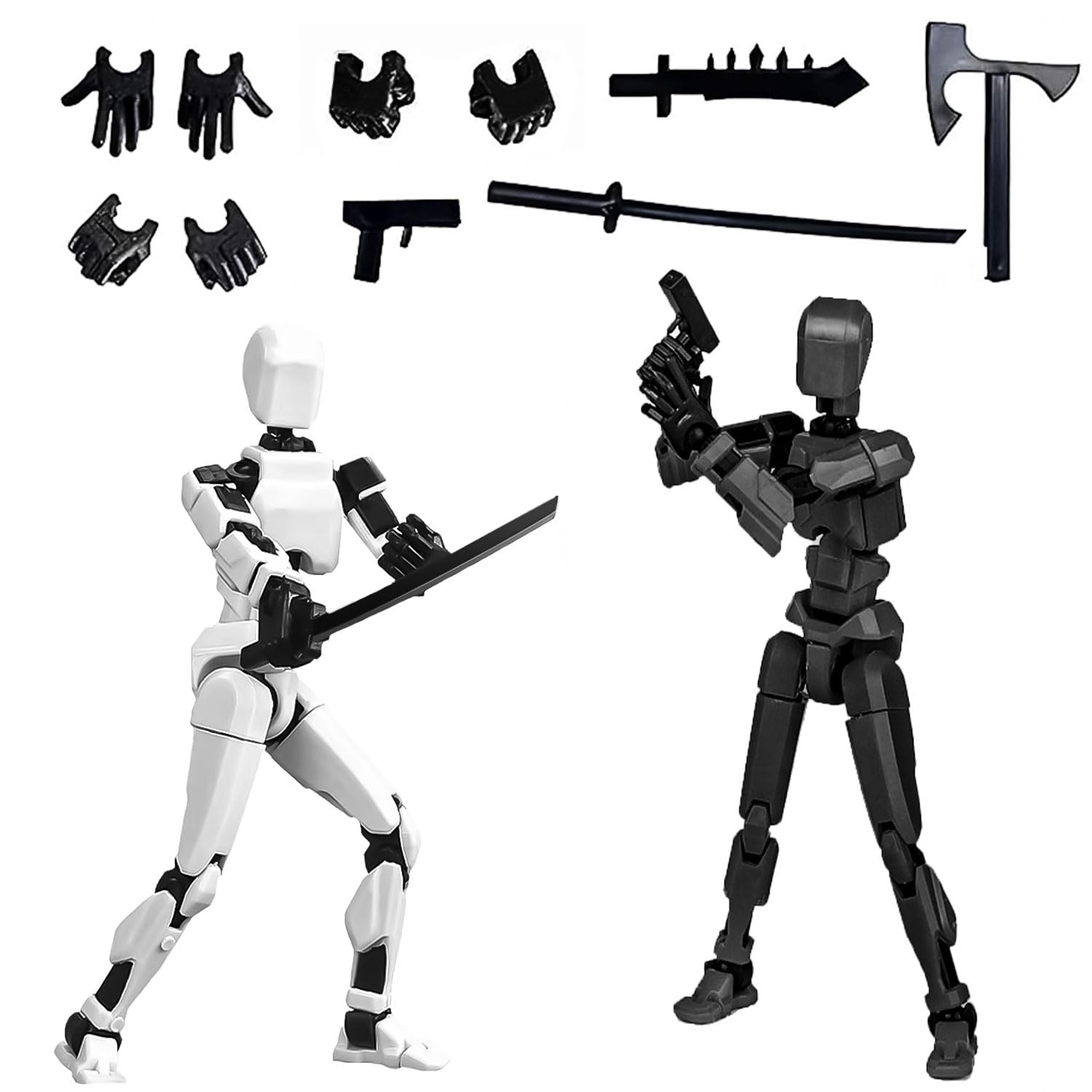 (Assembly Completed) Tian 13 Action Figure Set, Robot Action Figure 3D Printed robo 13 Action Figure Articulated, for Collectors Desktop Decoration,Black+White