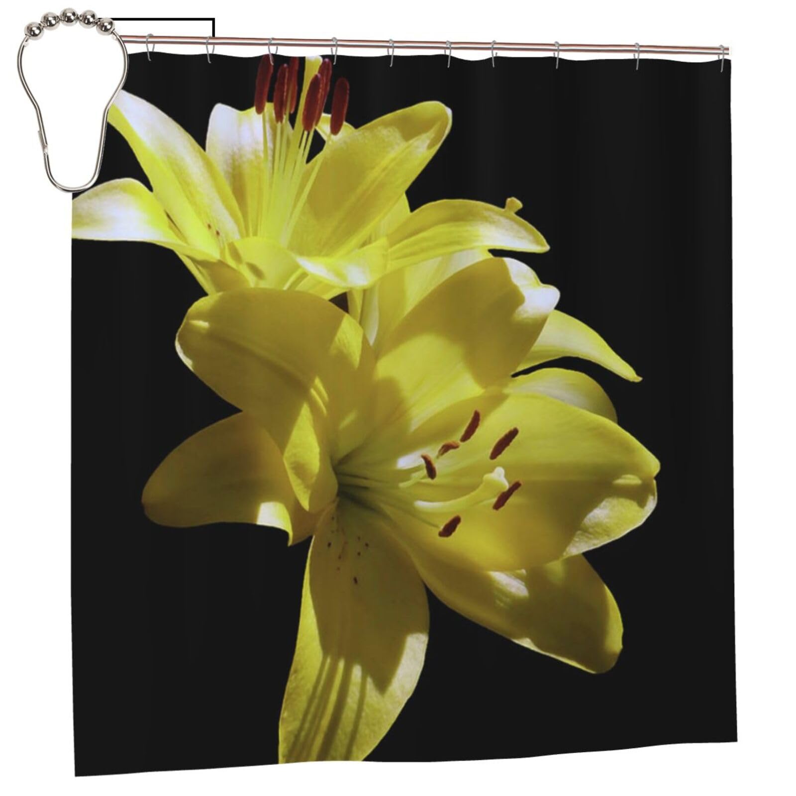 Rideau de douche imperméable jaune à motif fleur en tissu polyester pour baignoire moderne