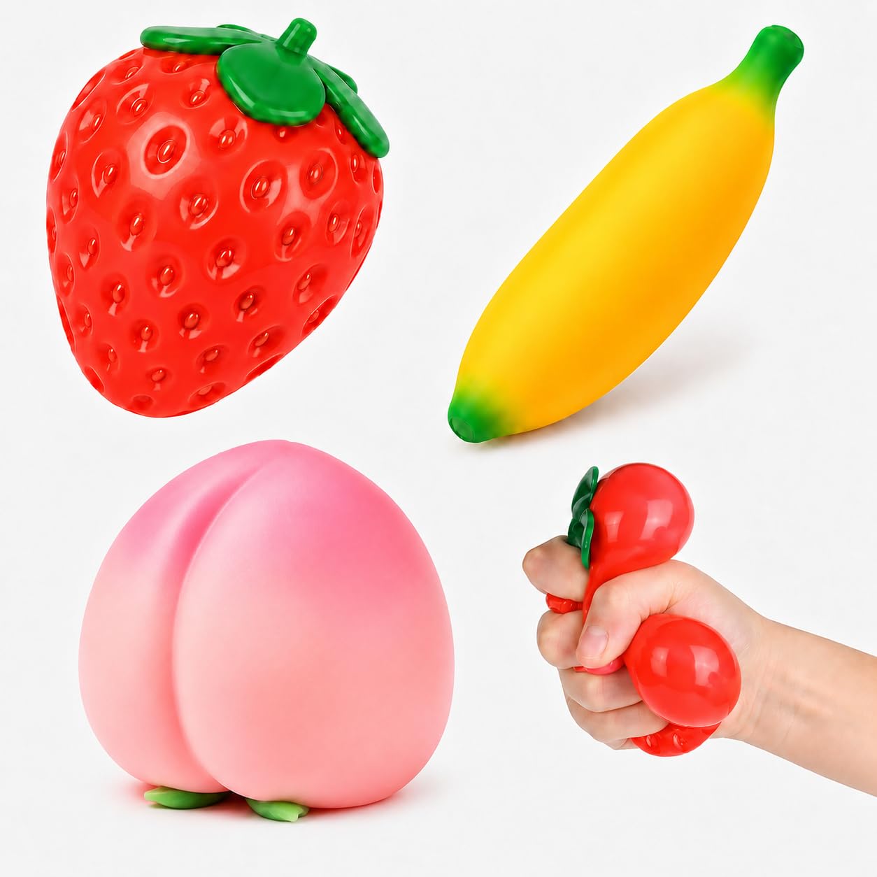 3PCS Fruit Squishy Toys,Strawberry Peach Banana Squishy Fidget Toy, Slow Rising Fruit Sensory Fidget Stress Balls for Adults Anxiety Relief, Soft Squeeze Toys for Office Desk, Classroom. â image 1
