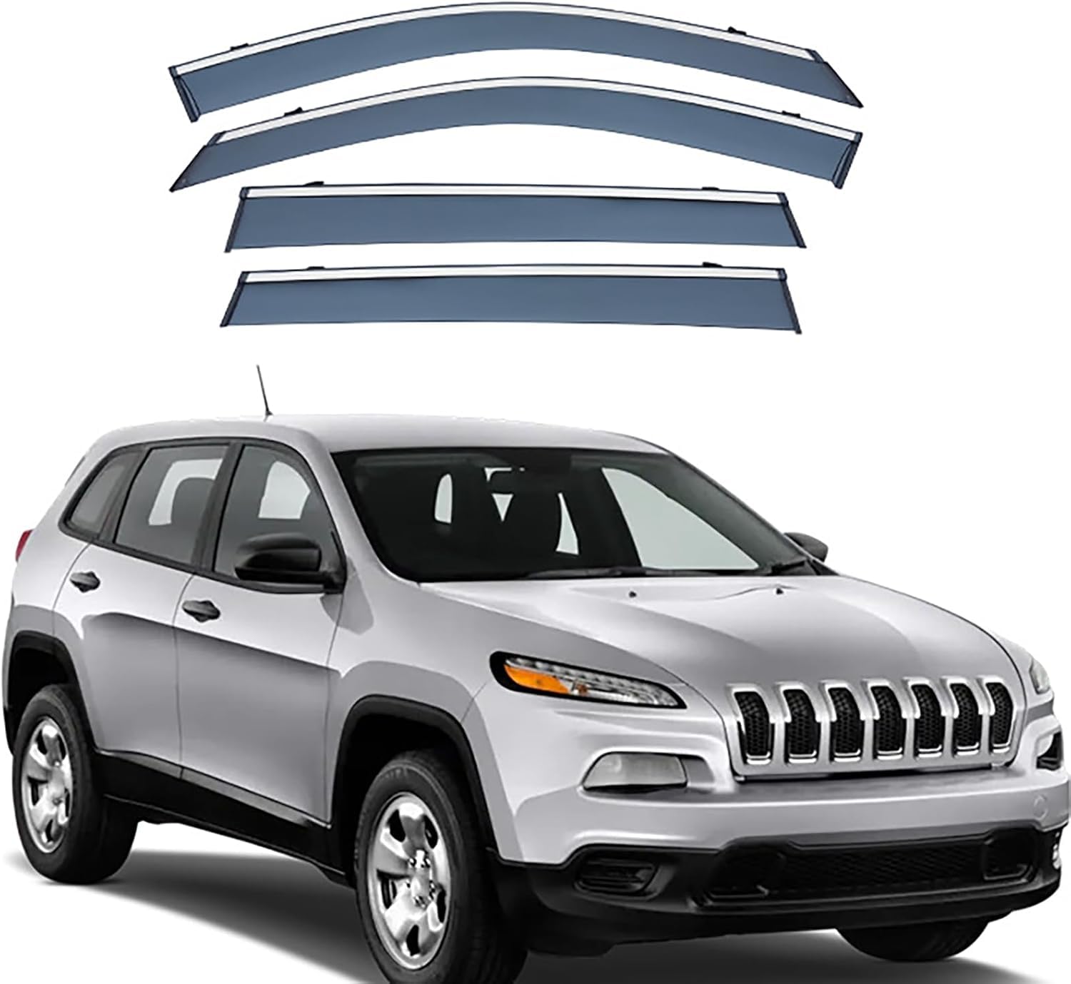 FengXH Window Deflectors for Jeep Cherokee MK5-KL 2014-2023+ - 4pc Smoke Tint, Waterproof, Noise Reducing.