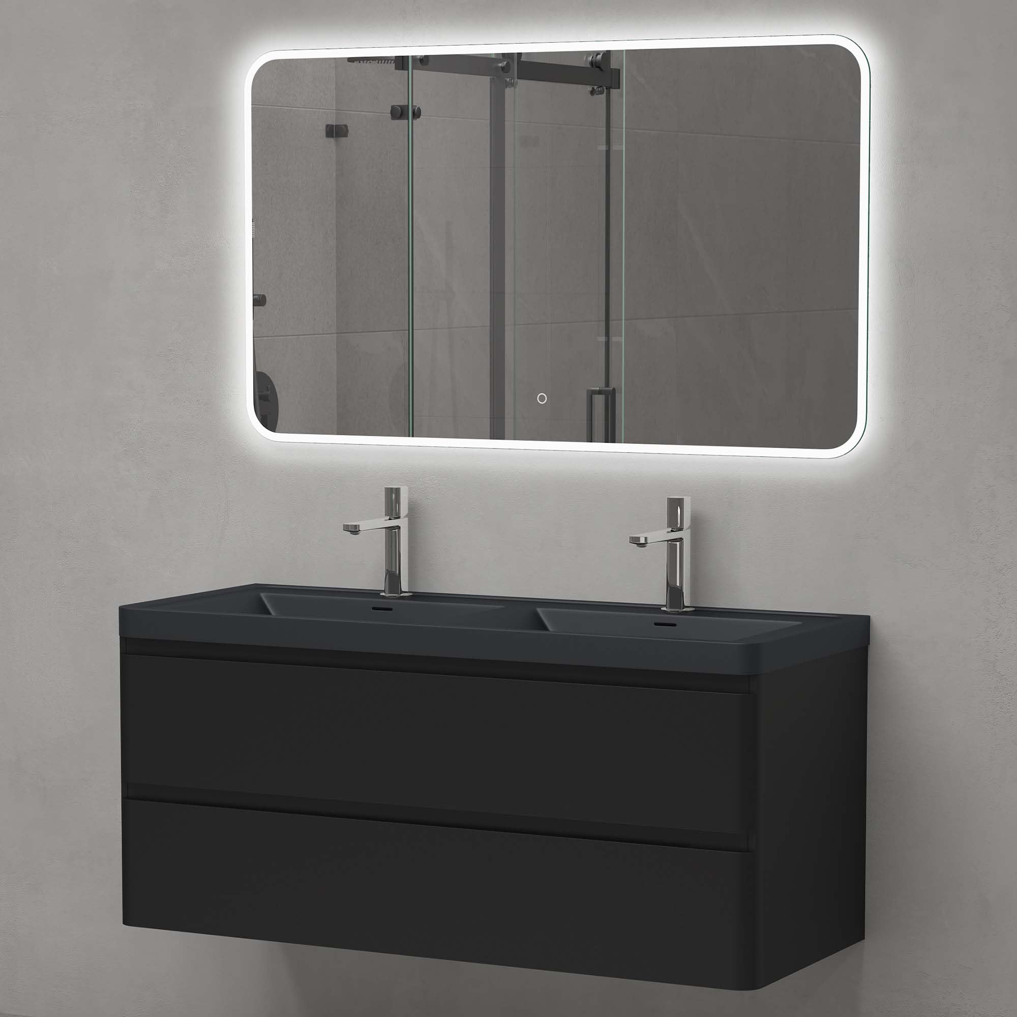 doporro Badmöbel Set Waschtisch mit Unterschrank Waschbecken mit Unterschrank Waschbeckenunterschrank Waschtischunterschrank Matt schwarz 120x48x55cm inkl. Mineralguss-Waschbecken