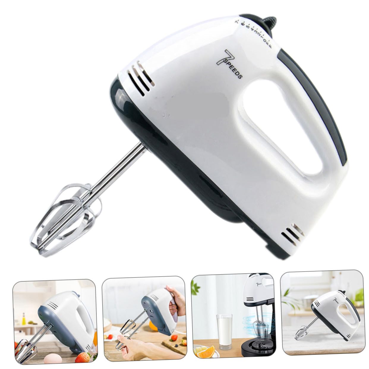 Sbattitore a Mano Elettrico 7 Velocità in Plastica e Acciaio Inox Bianco | Sbattitore Mano Elettrico, per Casa e Pasticceria, per Amanti della Preparazione di Dolci in Cucina