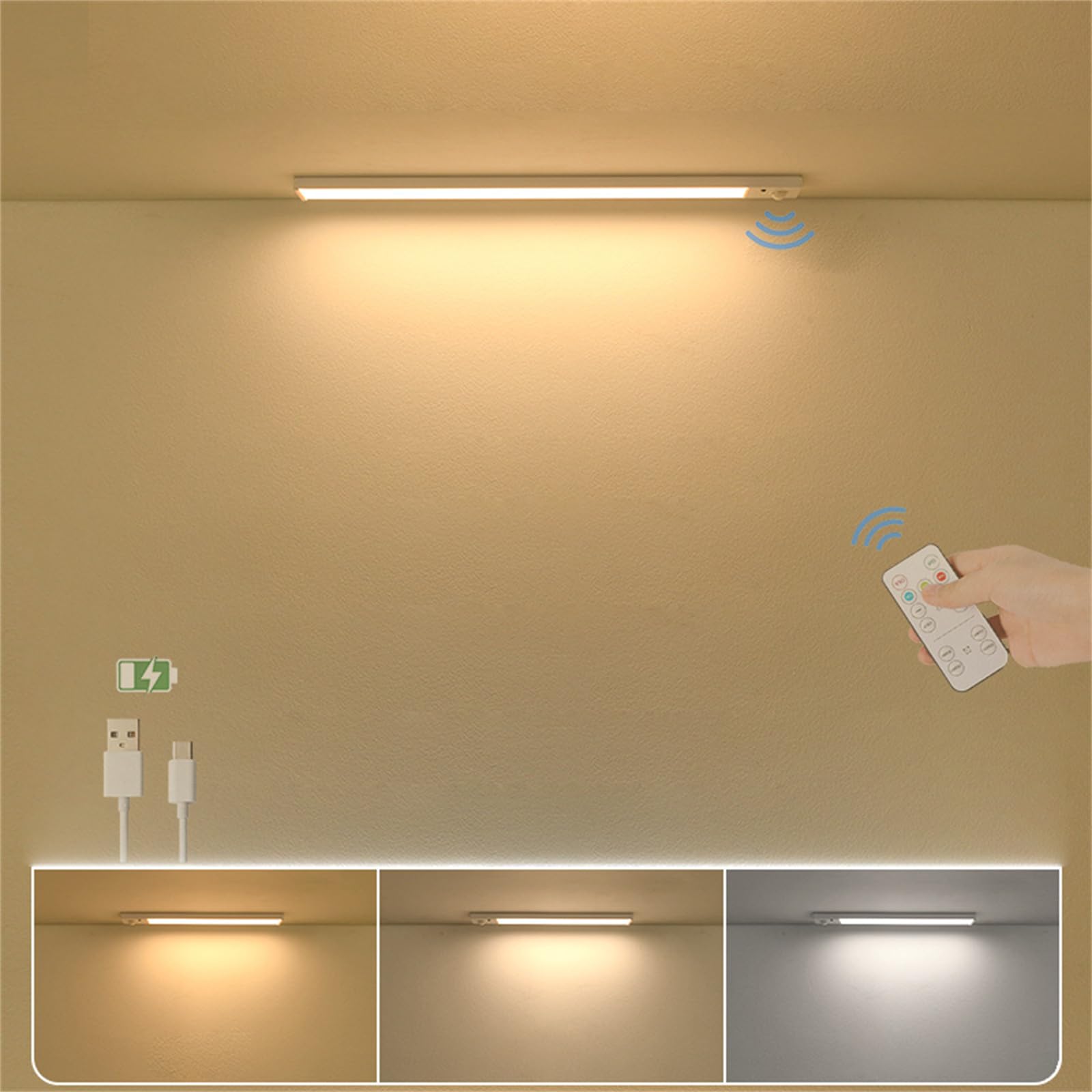 Lámpara de Pared LED para Armario con Sensor de Movimiento, iluminación de Pared Regulable de 3 Colores, Apliques de Pared con batería Recargable USB, luz de Pared inalámbrica para