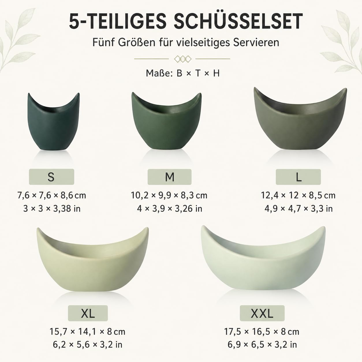 Notakia Gaobei Ensaladeras, 5 paquetes de cuencos de porcelana, cuencos de pasta en forma de loto, cuencos de cerámica únicos para ensalada, ideal para el hogar y el restaurante (verde)