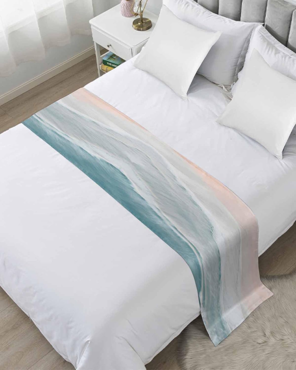 DecorLovee Summer Beach Bed Runners for King Size Bed, Ocean Coastal Bed Throws for Foot of Bed, Seaside Nautical Bed Runner