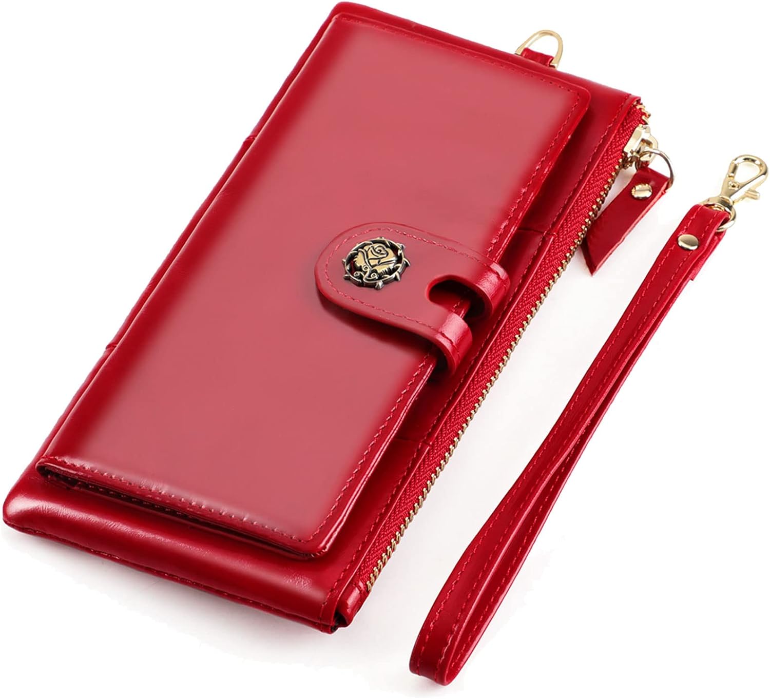 Large Capacity Wristlet Wallet for Women Oil & Wax Genuine Leather Phone Wallet RFID Blocking Card Holder Clutch for Ladies (Brown)