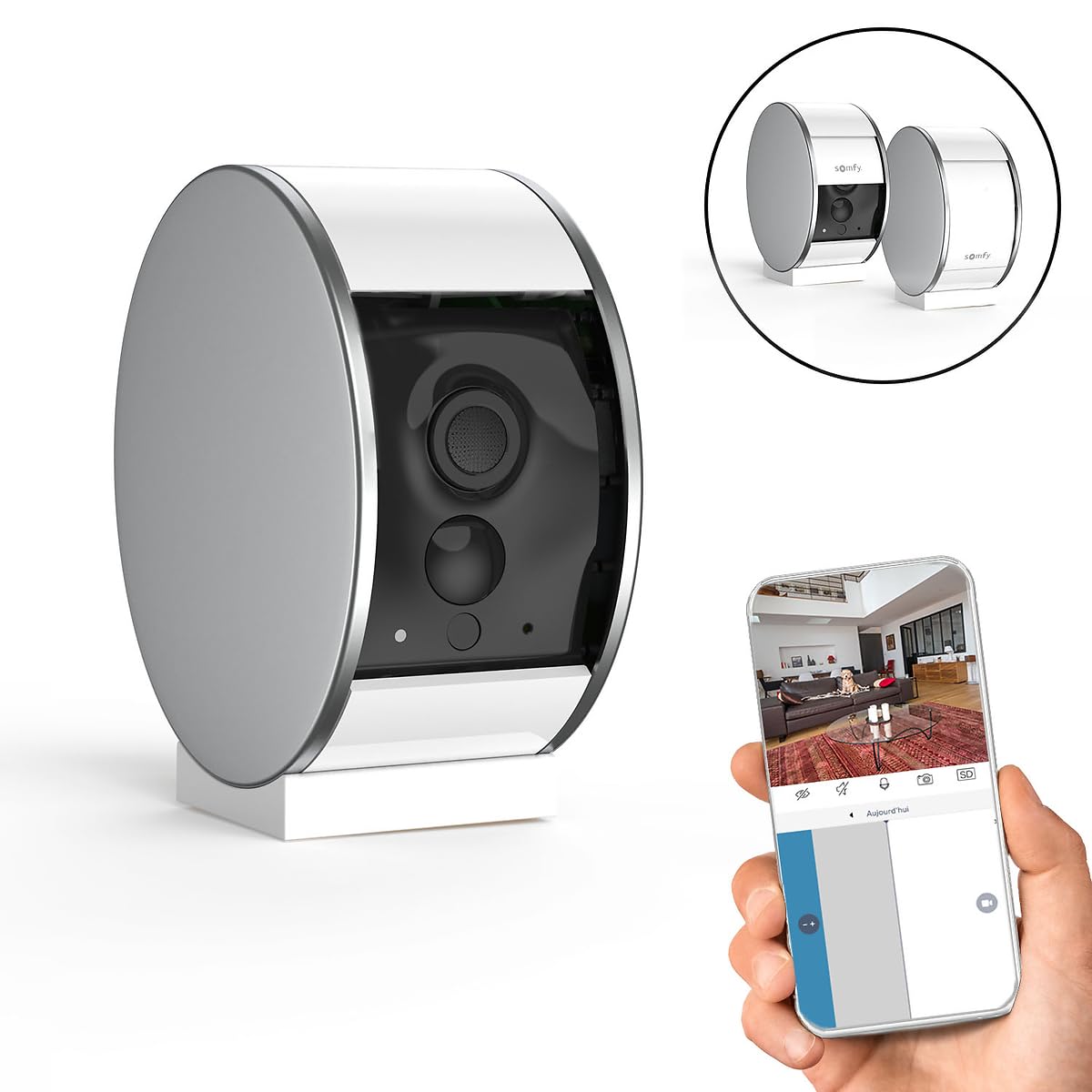 somfy 2401507 - Indoor Camera, Caméras avec volet motorisé, Compatible : Alexa, Google Home et Tahoma, Vision Nocturne, Détection de Mouvement, Grand Angle, Enregistrements vidéo, Haut-Parleur