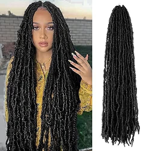 Long Butterfly Locs Crochet Hair 30 Inch 8 Packs Light Weight & Soft Distressed New Faux Locs Pre-looped,1B(Natural Black)