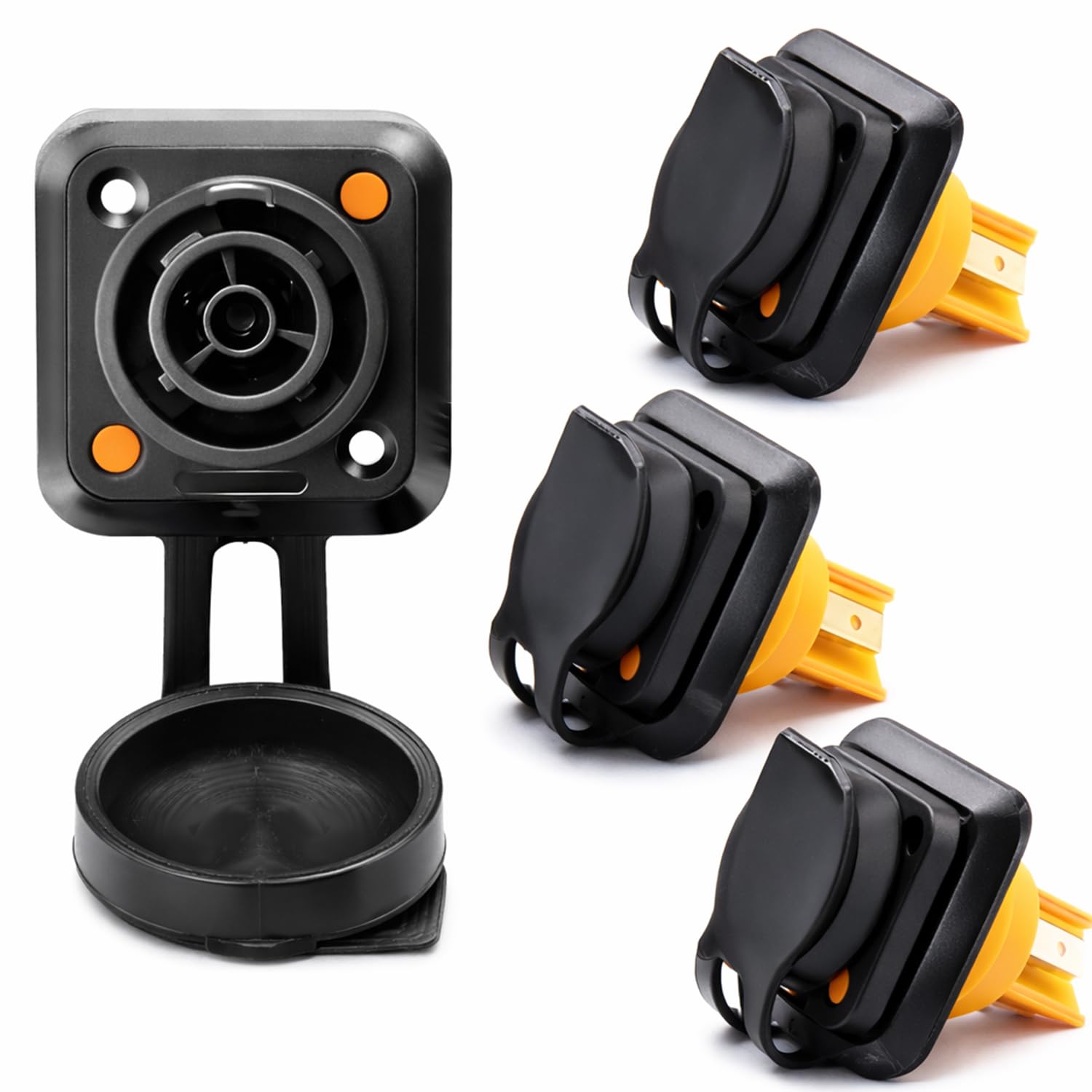 PowerCON Panel Mount Connector IP65, 3-Pin AC Locking Power Plug 20A 250V, Waterproof Socket for Stage Lighting, LED Displays and PA Systems, Male and Female, 4 Pieces (4pcs Female socket)