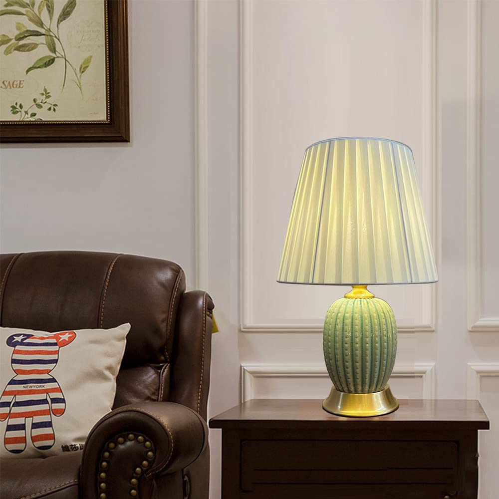 Mengjay Keramik Tischlampe Tischleuchte Nachttischlampe,Keramik Leichter Körper Tuch Lampenschirm Schlafzimmer Wohnzimmer Tischlampe Beleuchtung und Armaturen,Nachttisch Schreibtischleuchten (Grün)