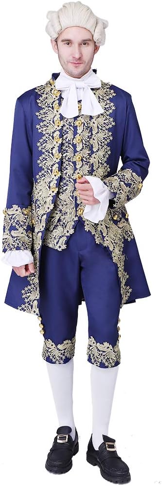 CosplayDiy Men's 18th Century Court Suit Colonial Victorian British Military Uniform Elegant Men's Rococo Costume
