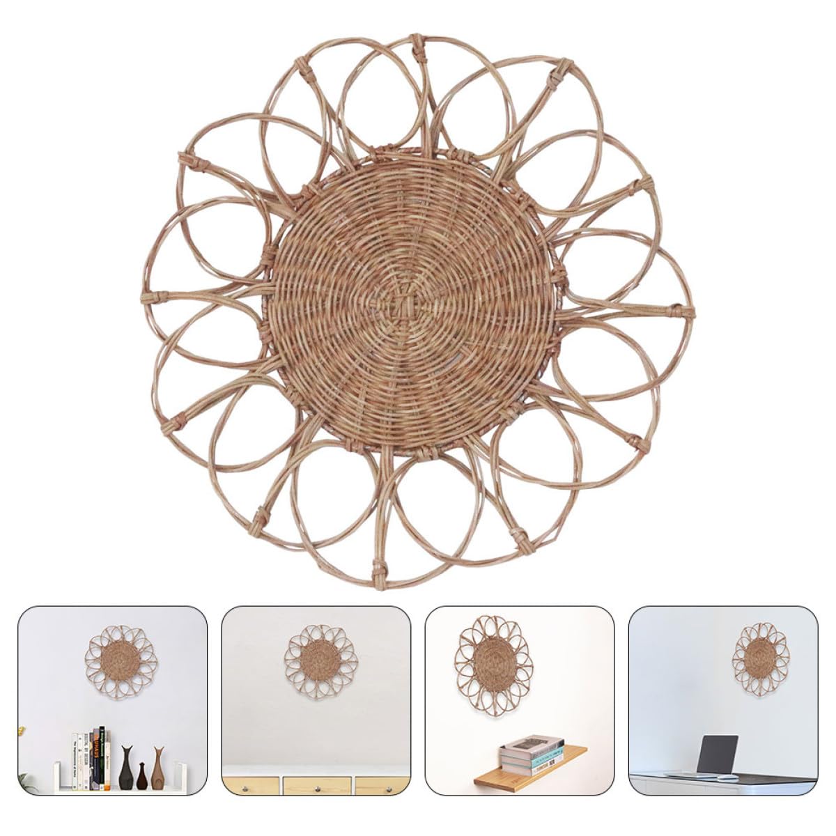 ifundom Adorno Colgante de Ratán Tejido a Mano, Decoración Creativa de Pared Redonda Diseño Hueco, Decoración Artesanal para Hogar, Tiendas y Cafeterías, Estilo Natural y Ecológico