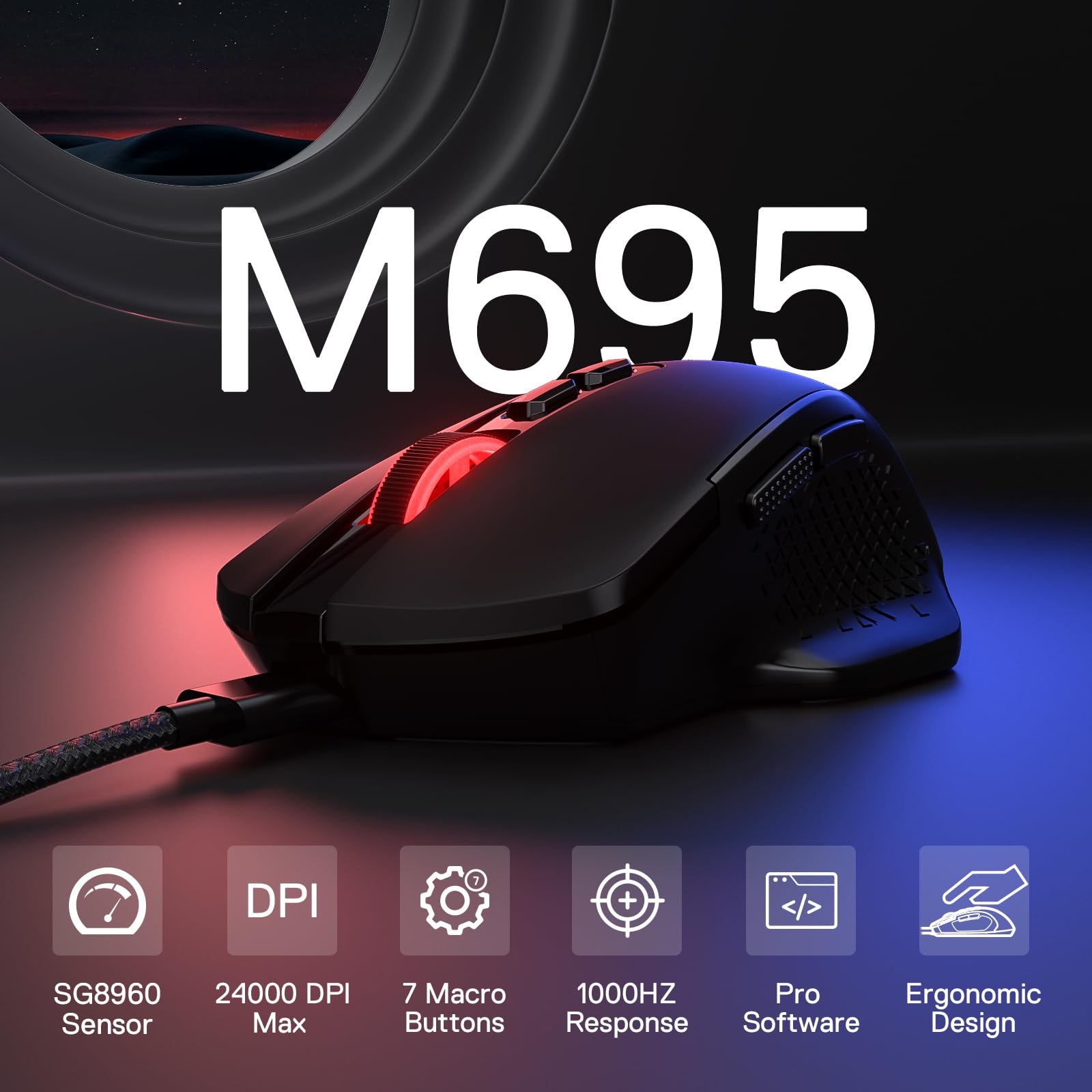 Redragon M695 Mouse Gaming Cablato Programmabile Ergonomico Nero