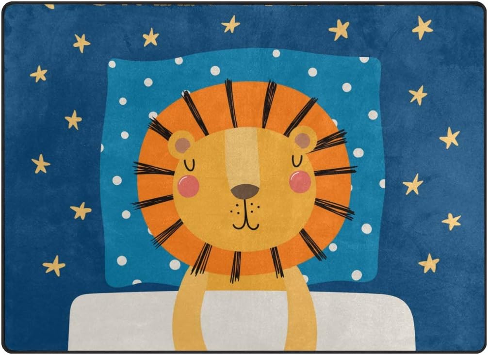 Orediy Soft Rugs Cute Funny Sleeping Lion Lightweight Area Rugs Kids Playing Floor Mat Non Slip Yoga Nursery Rug for Living Room Bedroom