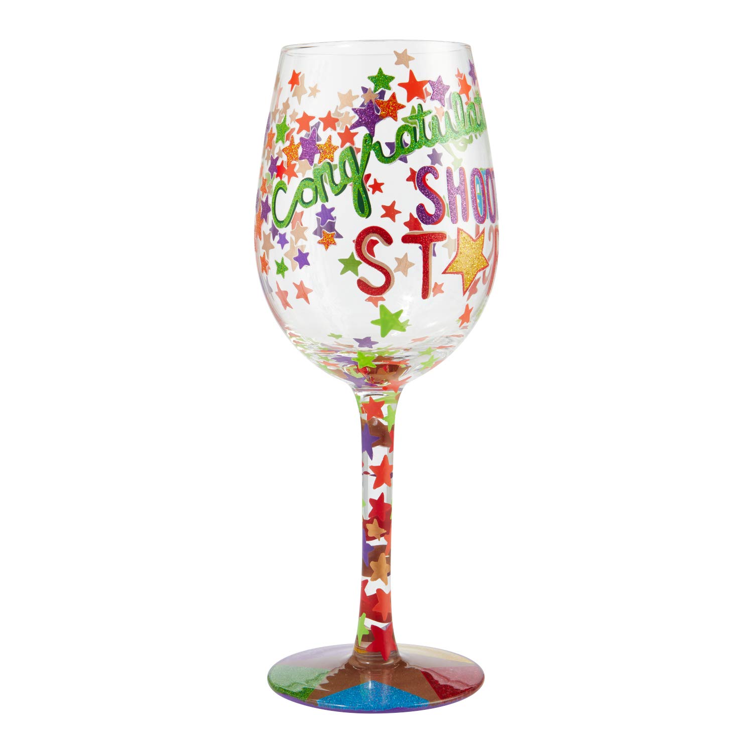 Enesco 6006293 Designs by Lolita Shoot for the Stars - Copa de vino artesanal pintada a mano, multicolor
