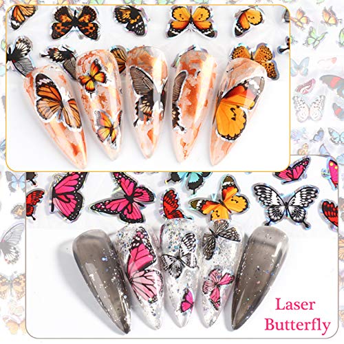 Butterfly Nail Art Stickers Transfer Foils Butterflies Nail Foil Laser Glitter Butterfly Nail Art Design Holographic Nail Film Decor For Women Girls Manicure Tips Decorations Nails Foils (10 Sheets) #TOP3