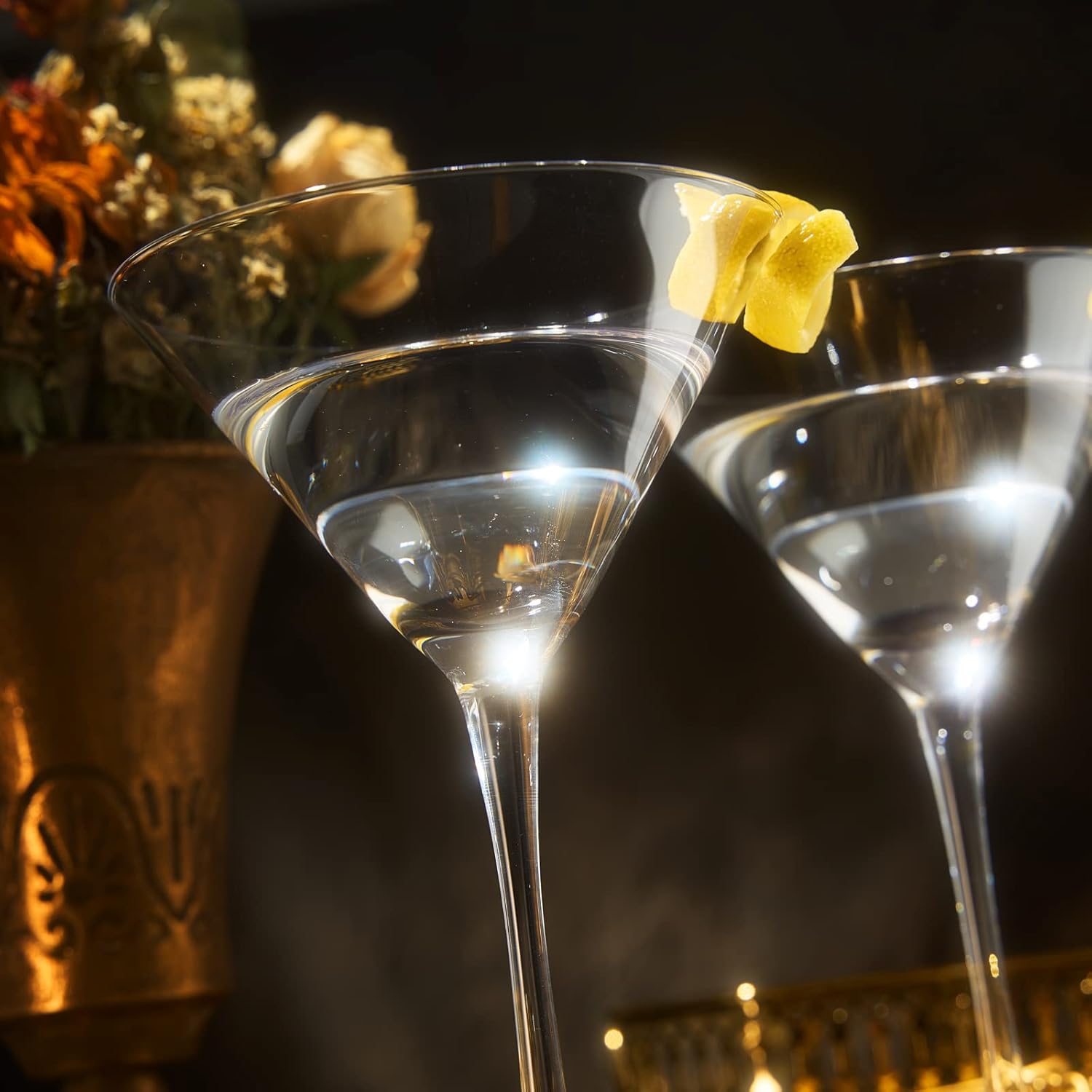 Crystal Martini Glass Set of 4 | 10oz | Classic Luxury Cocktail with Bar Spoon & Olive Picks, Premium Hand-Blown | Classic Cocktail Clear Coupes For Manhattan, Cosmopolitan, Sidecar, Stemmed Goblets