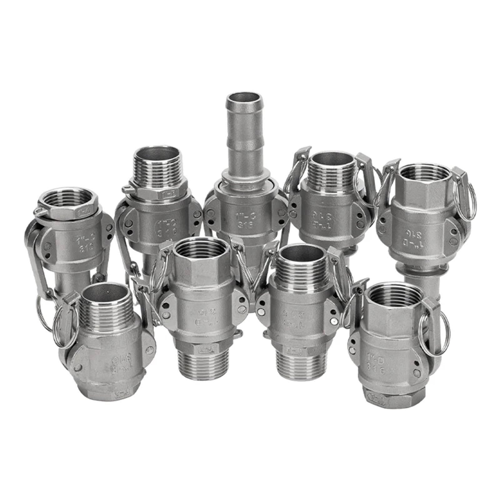 1 unidad de 1/2", 3/4" y 1" de acero inoxidable 304, adaptador de junta de bloqueo de leva para aspersor de jardín, conector de bomba de manguera de desconexión rápida con bloqueo de leva de púa