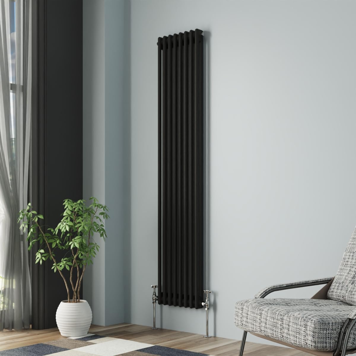 Nrg Black Column Radiator 1800X380mm Double Traditional Cast Iron Style Heater Interior Designer Vertical Bathroom Radiators