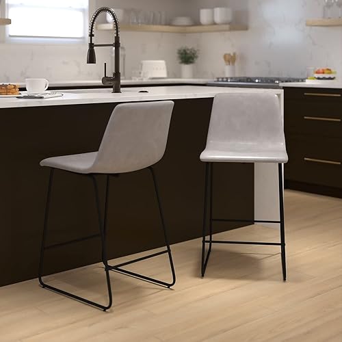 Miniatura 10 de Flash Furniture Reagan - Taburetes de bar LeatherSoft de 30 pulgadas con reposapiés, taburetes de barra de estilo moderno de mediados de siglo,