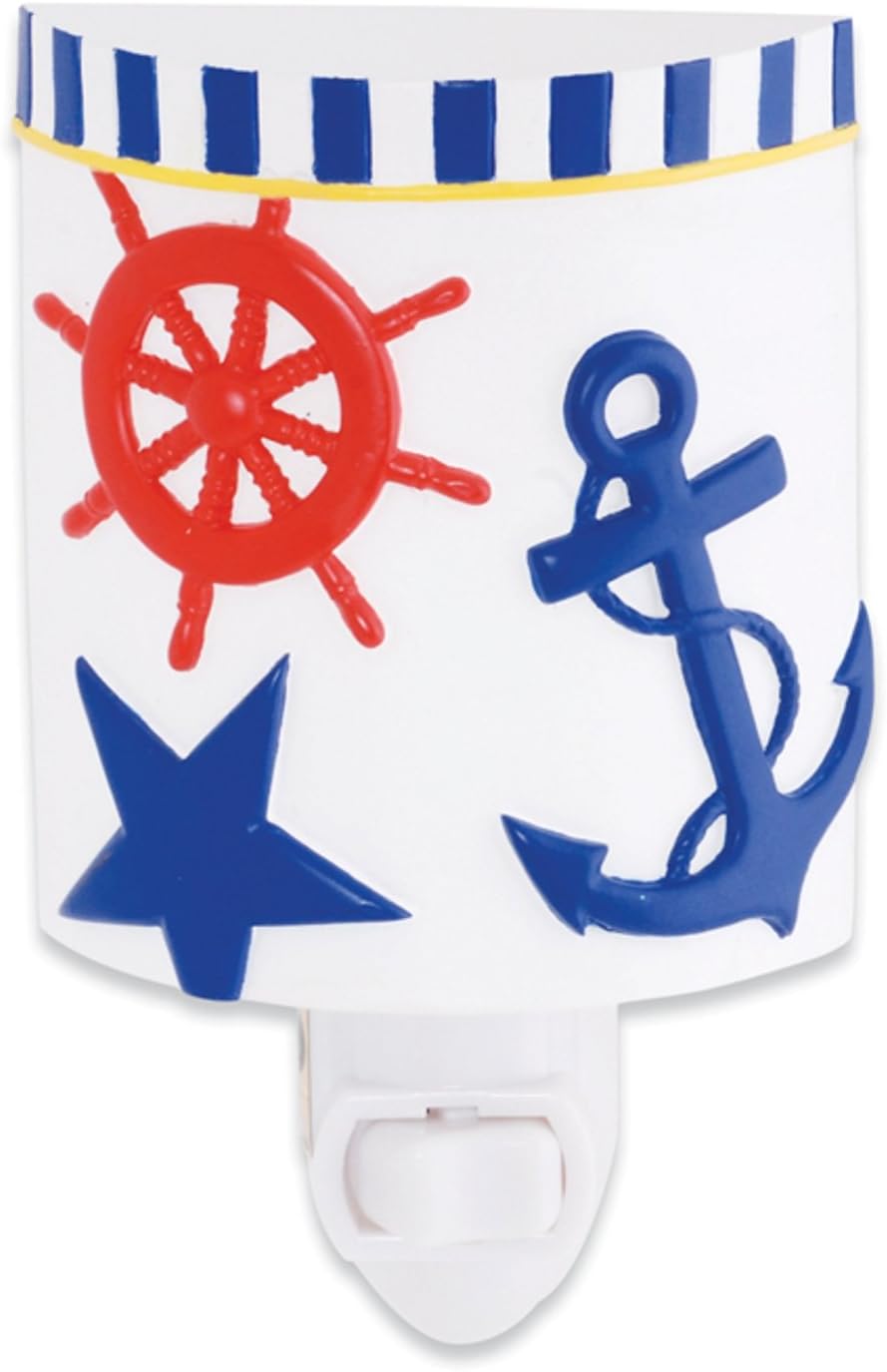 Nautical Chic Night Light with Anchor, Ships Wheel and Star Design - Sculpted Resin