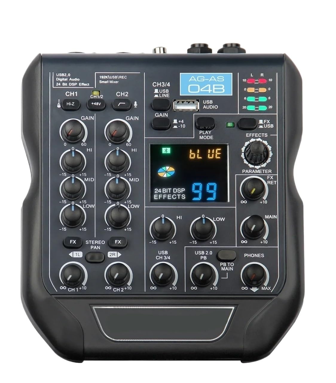 Mixer audio a 4 canali 99 effetti DSP Riproduzione PC Bluetooth Console di missaggio registrazione USB