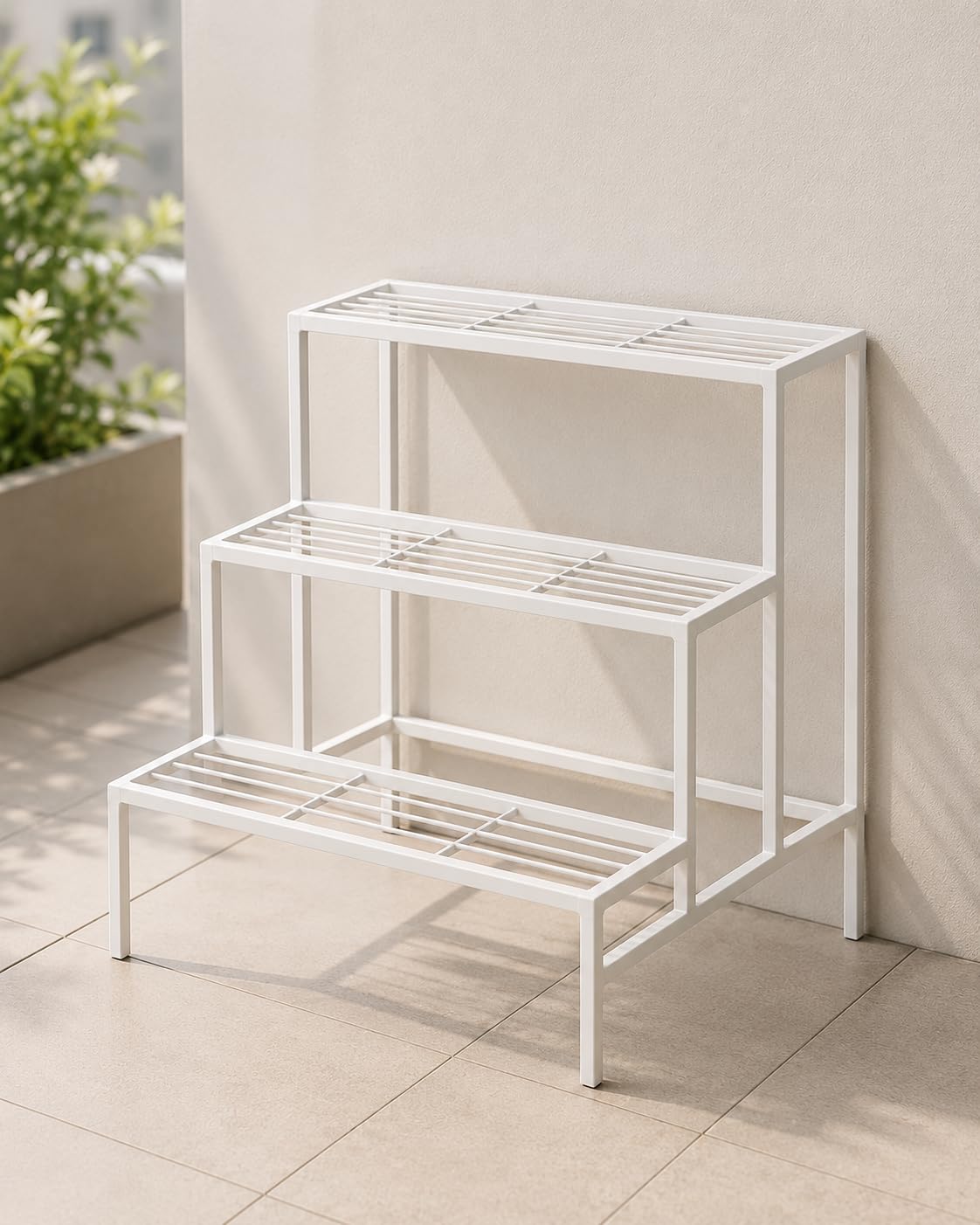 Bee Creative Plant Stands for Outdoor Balcony, Flower Pot Stand for Indoor Plants, Large Metal Planter Stand for Living Room, home decor, Indoor & Outdoor plants Stand (3_STEP_W)
